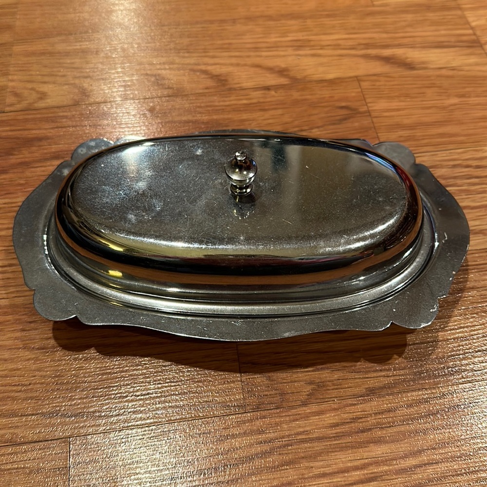 Vintage Danny Wilson Original Chrome Butter Dish with Glass Insert